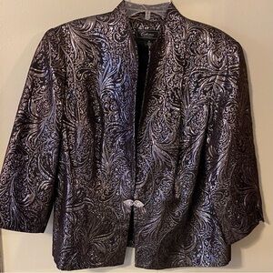 DRESSBARN COLLECTION Black Silver Evening Jacket 14 Lined Rhinestone Clip
